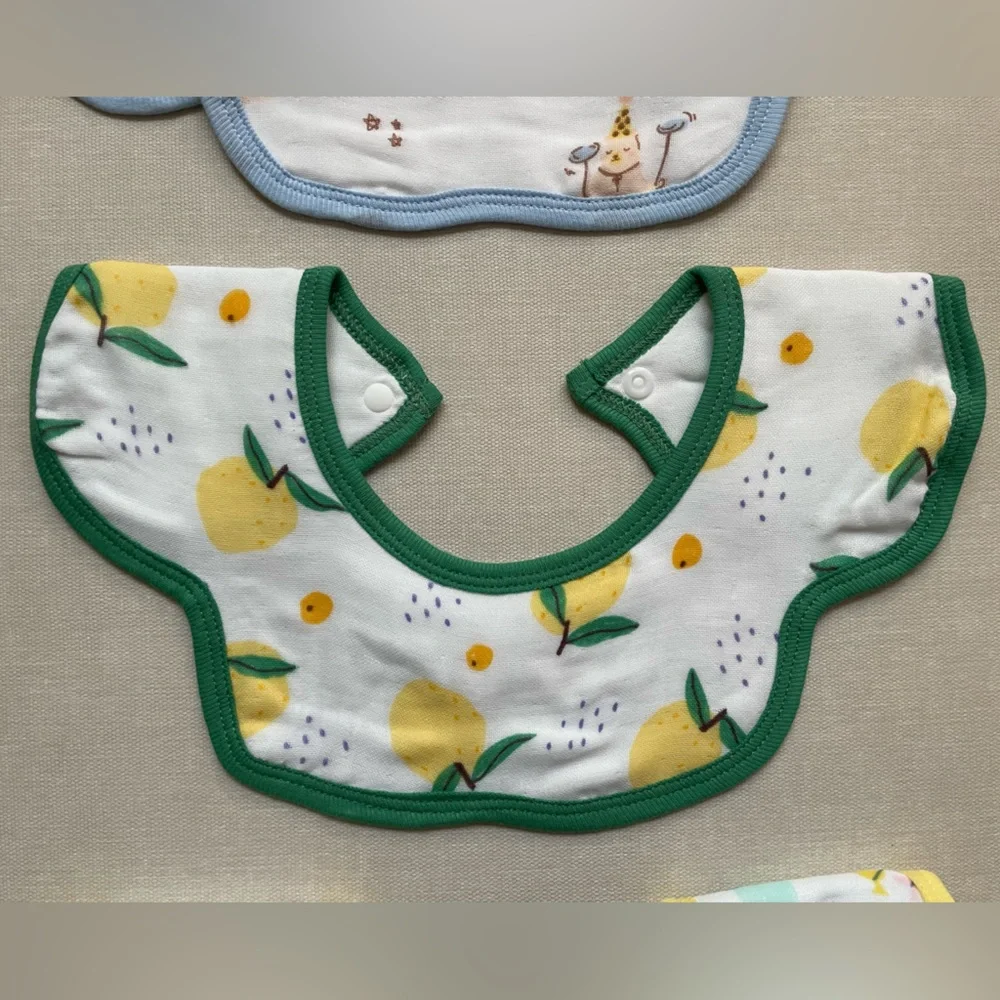 Baby Bib Set - Blue, Green & Yellow Scalloped Cotton Bibs